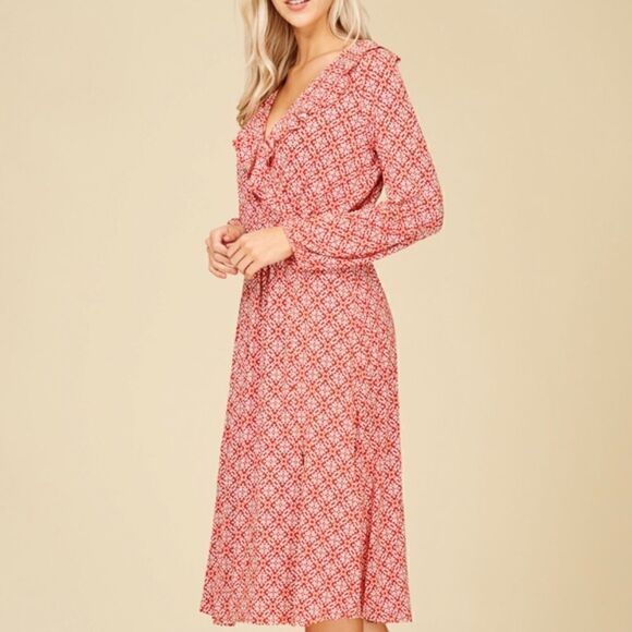 V-Neck Long Sleeve Midi Dress - Picture 3 of 4